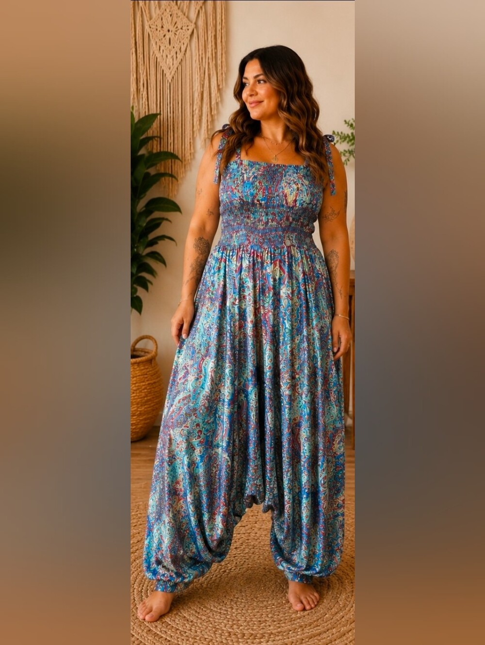 Boho Harem Jumpsuit | Free Size | Adjustable Straps | Made in India | NWOT